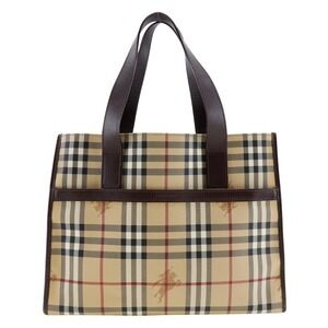 Burberry Nova Check Tote Bag Canvas Leather Open